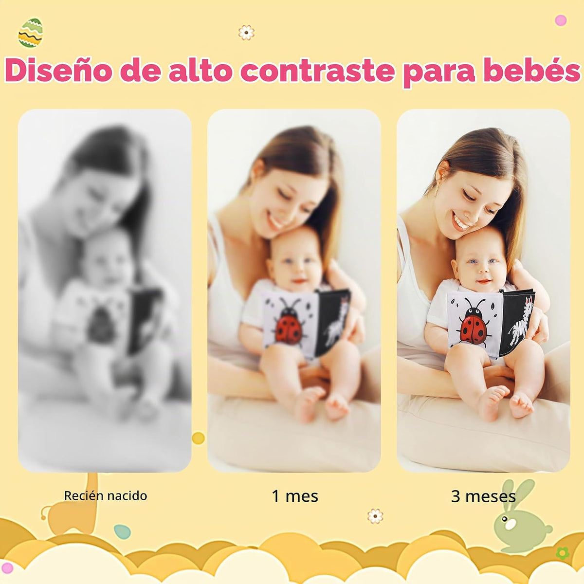 Juguetes para recién nacidos de alto contraste en blanco y negro, t...