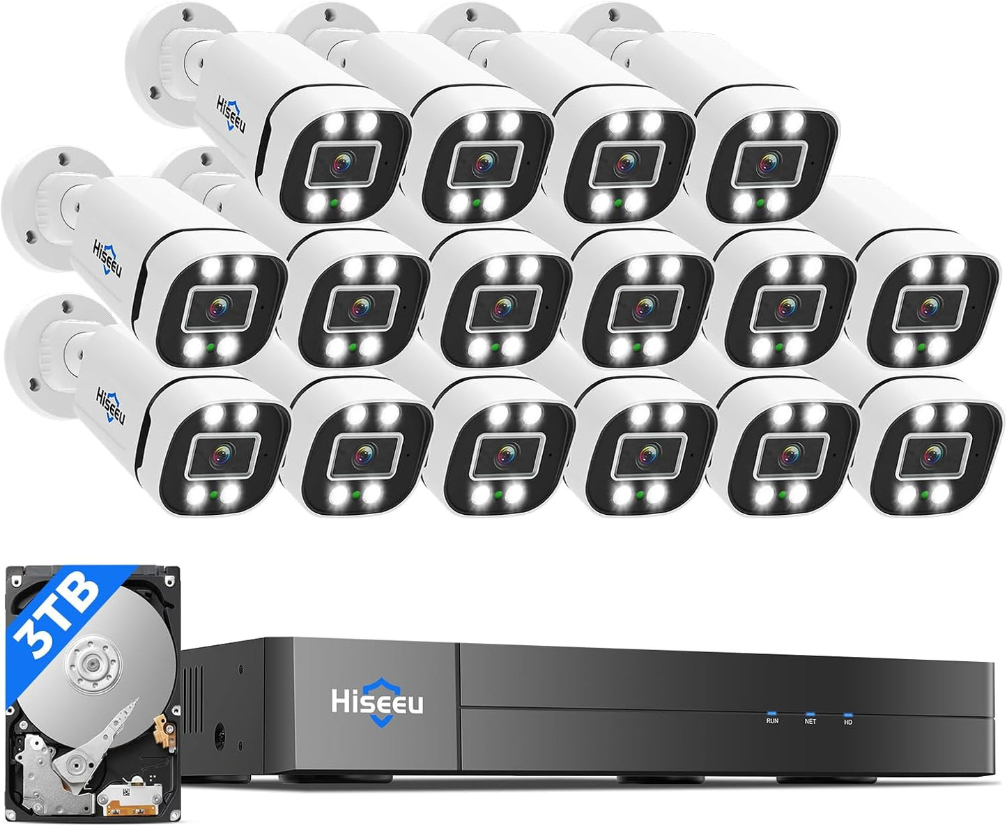 Hiseeu Sistema de cámara de seguridad con cable 16CH 3K, cámaras CC...