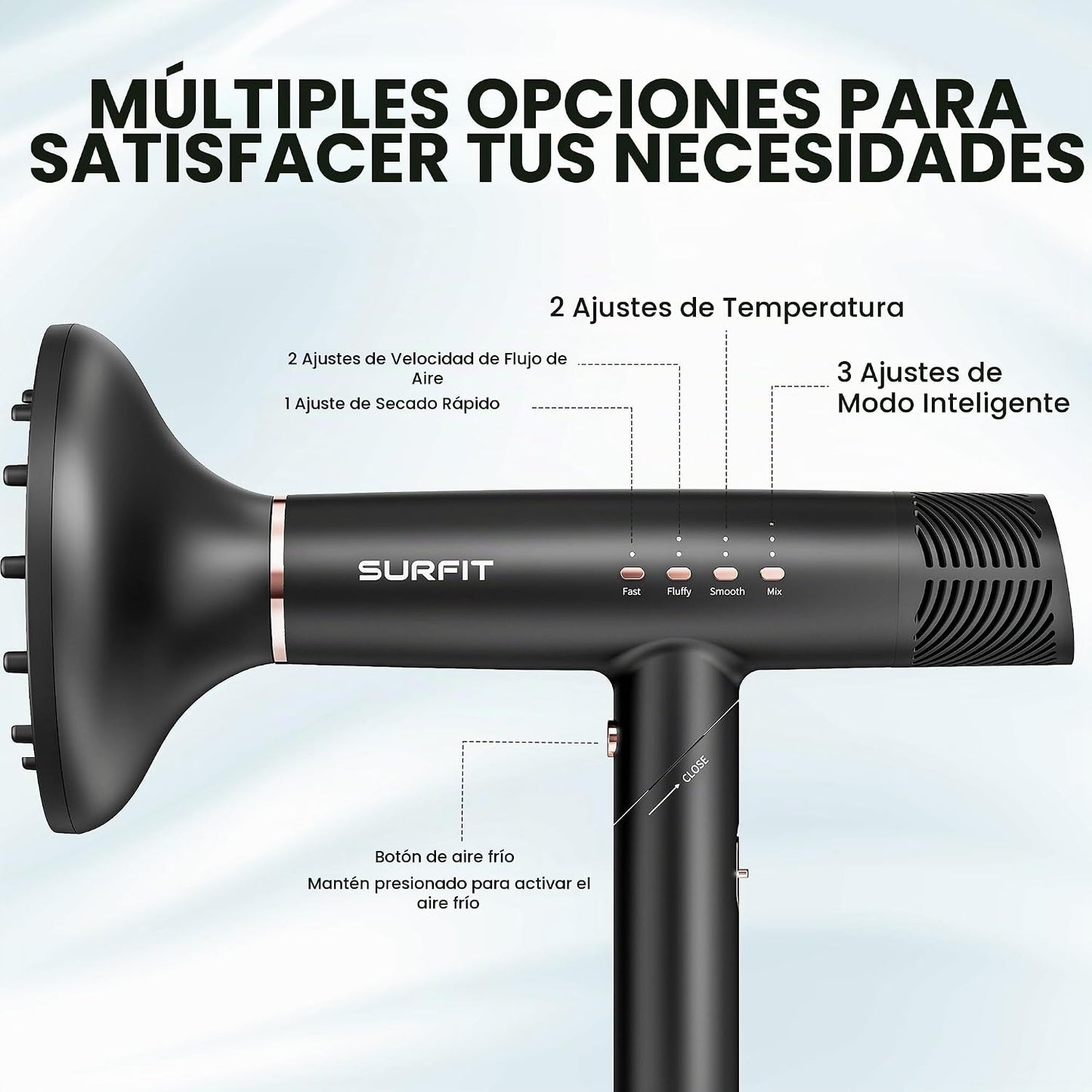 Surfit Secador de pelo con difusor, secador de pelo iónico de alta...