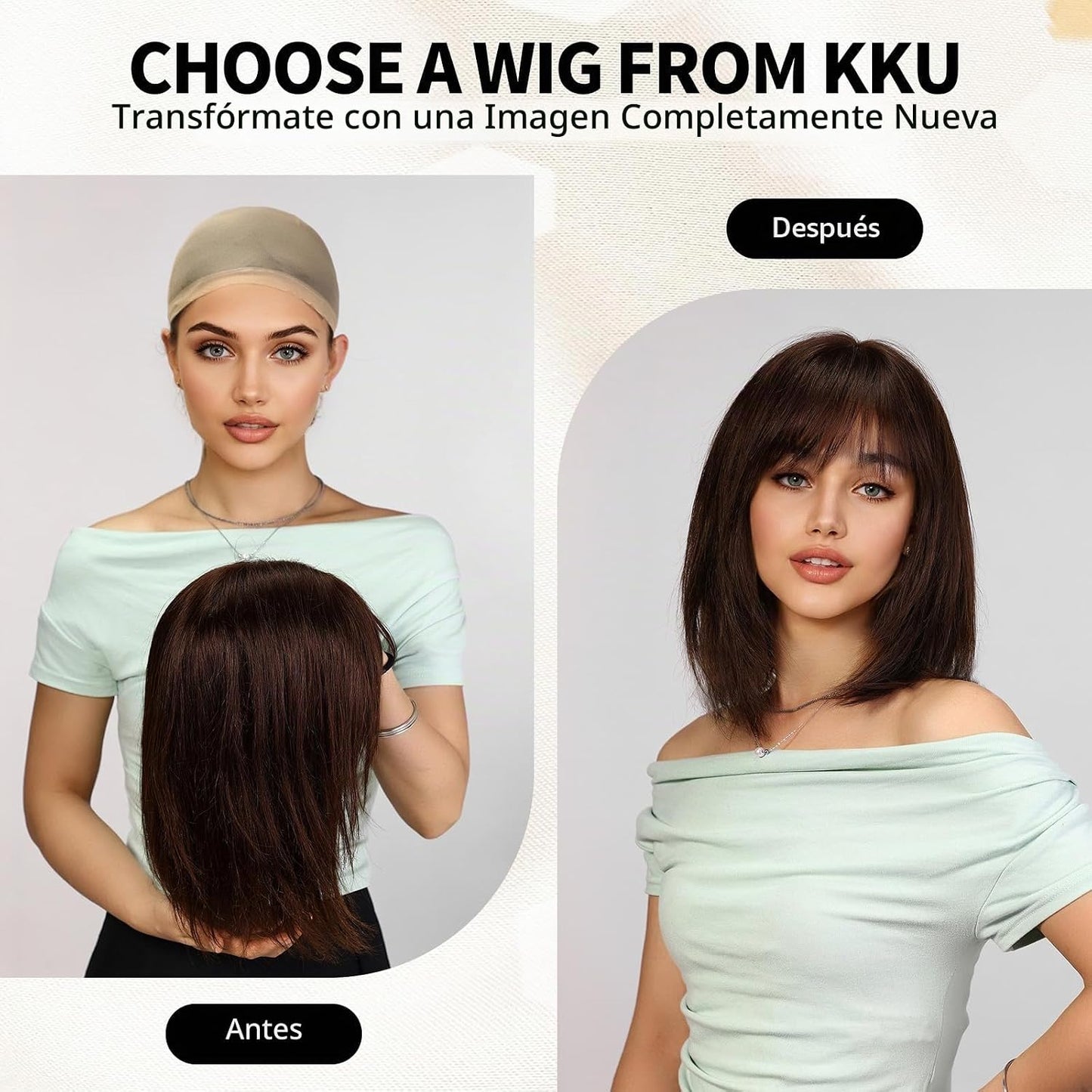 KKU Pelucas de cabello humano de 12 pulgadas para mujer, pelucas de...
