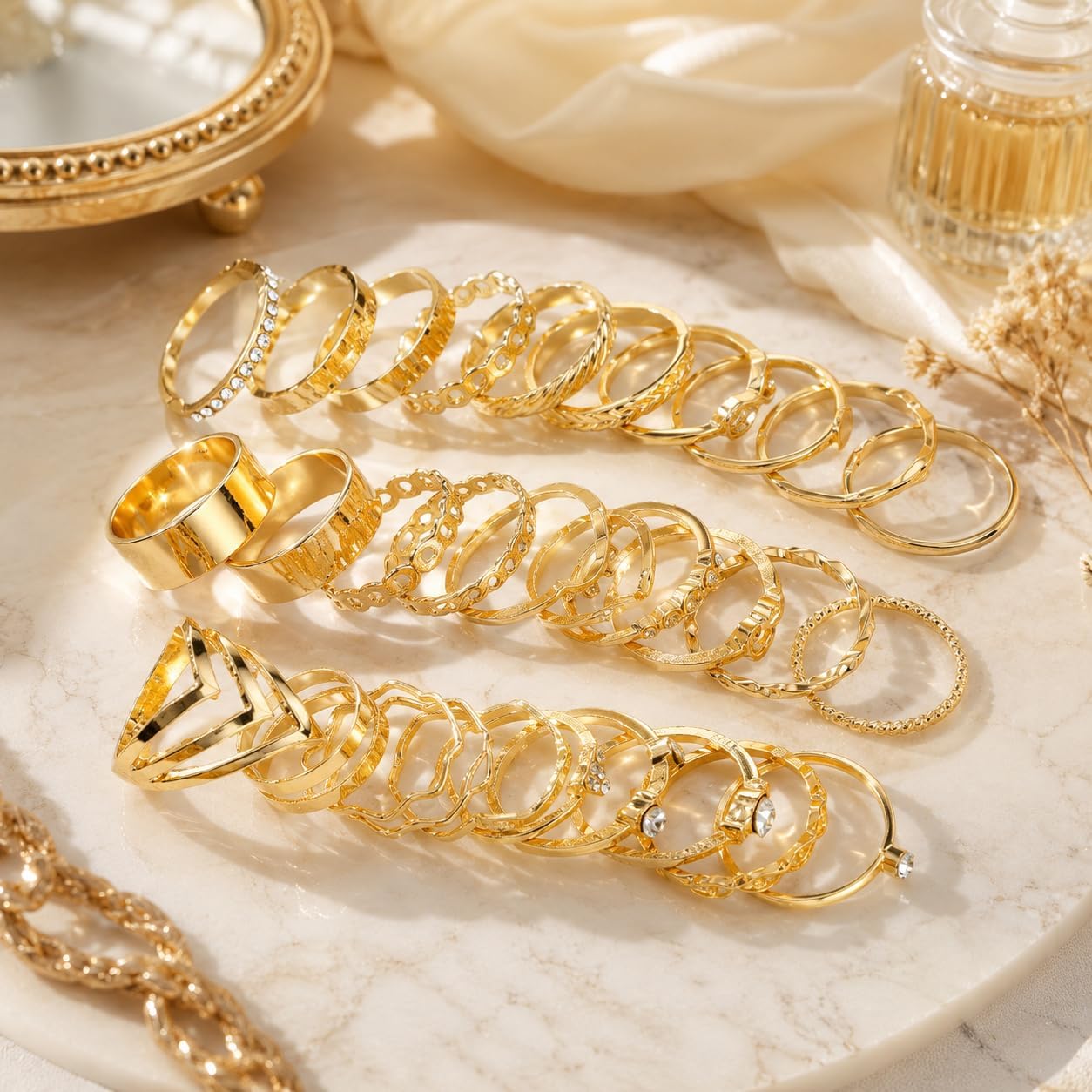 KISS WIFE Anillos apilables de oro para mujer, delicado juego de an...