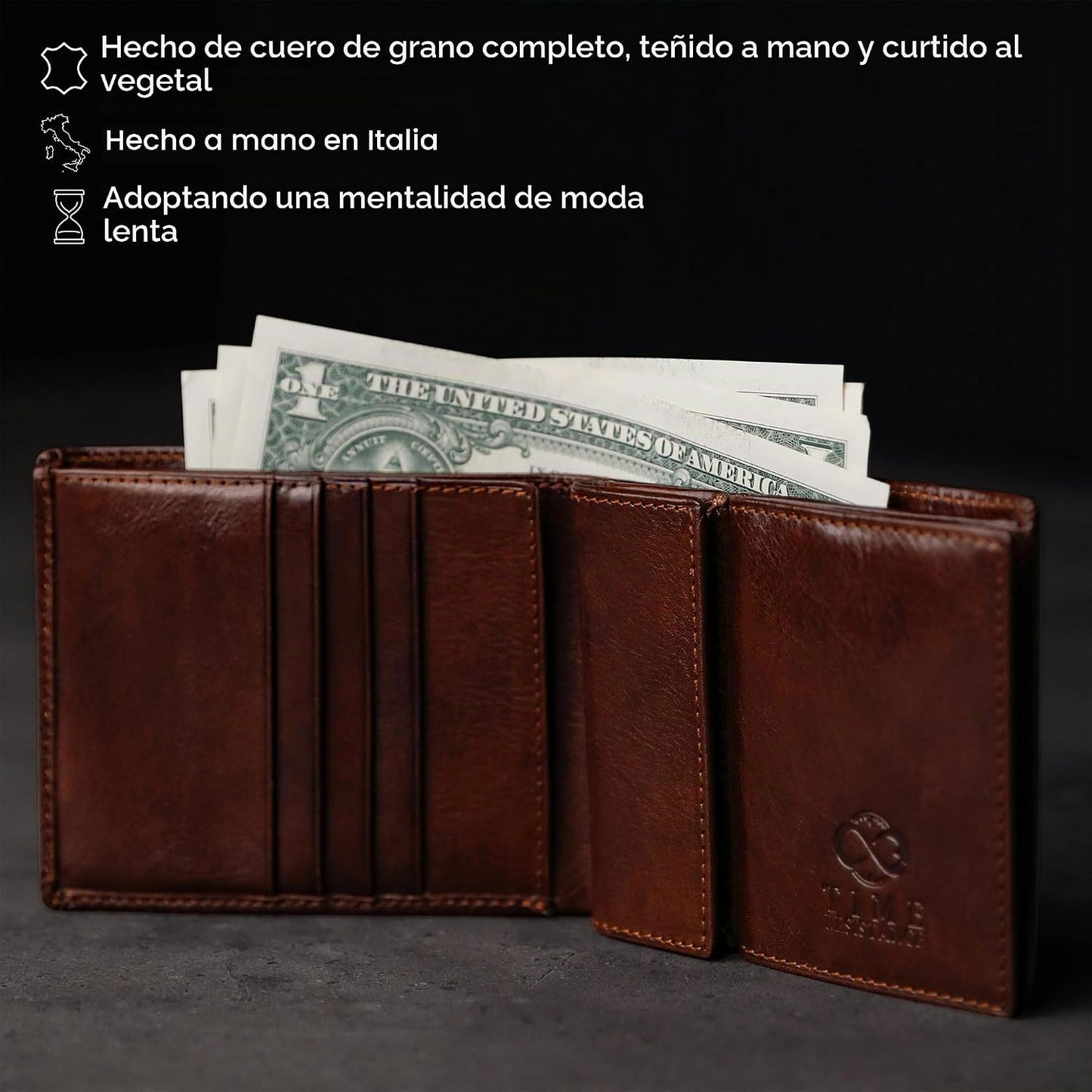 Cartera de cuero Time Resistance para hombres - Billetera para homb...