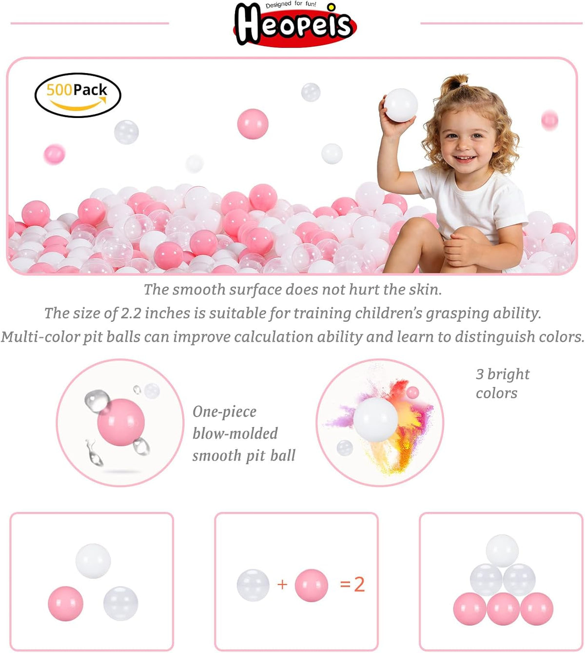 Heopeis Pelotas de Plástico Suave para Piscina de Pelotas, 100 200...