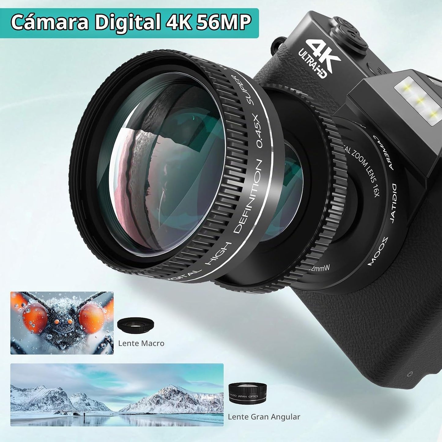 Cámara digital 4K para fotografía y videoblogs, cámara de 56 megapí...