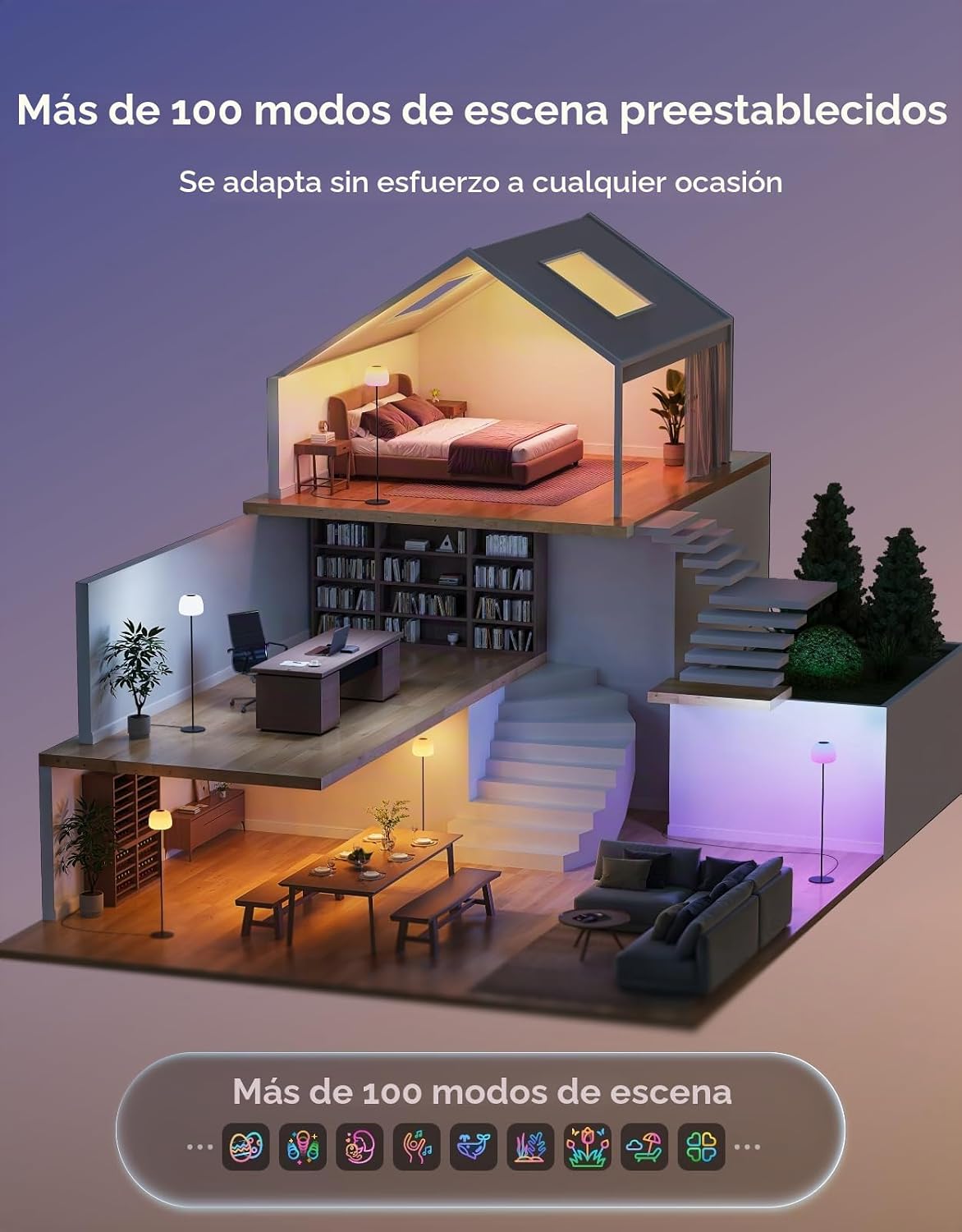 Govee Lámpara de pie tipo farol, halo degradado RGBIC lámpara de es...