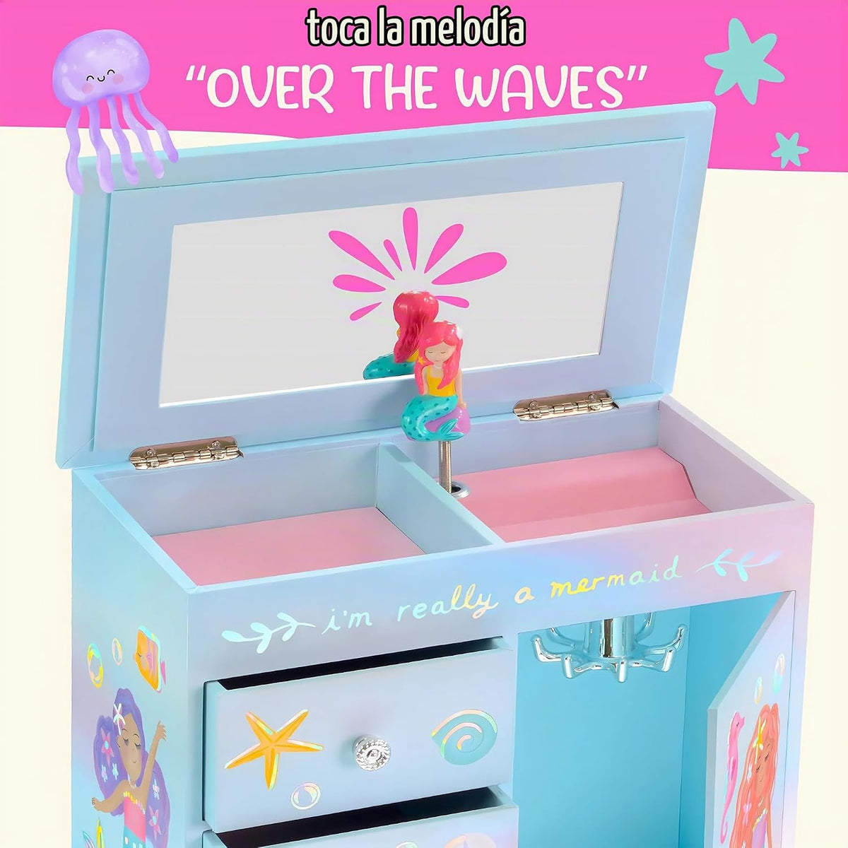 Giggle &amp; Honey Joyero musical de sirena para niñas, caja de mús...