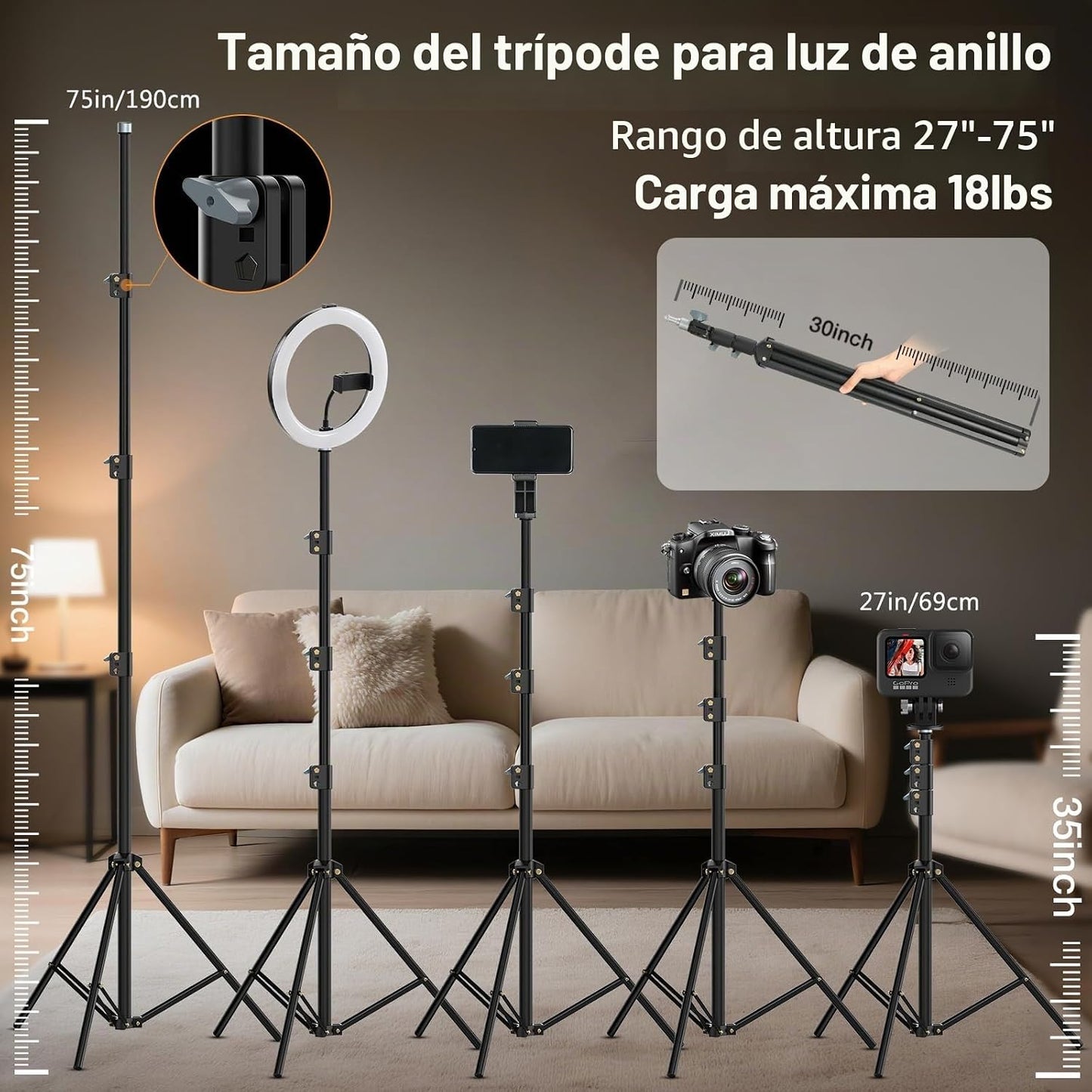 Kit de anillo de luz de 22 pulgadas: trípode de luz de anillo para...
