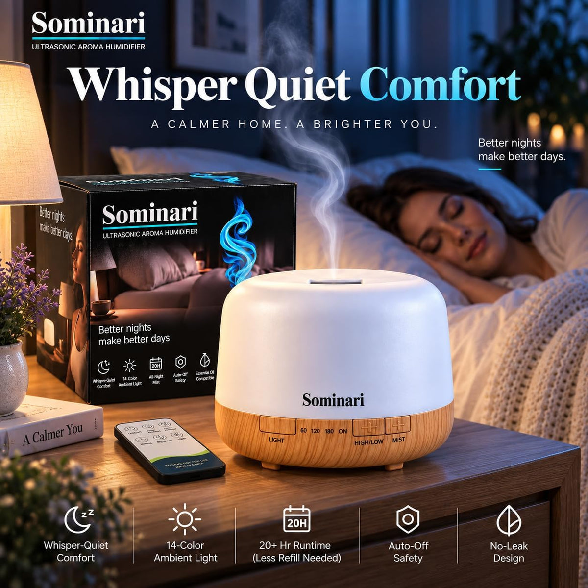 Sominari Difusor de aceite esencial 16.9 fl oz, humidificador ultra...