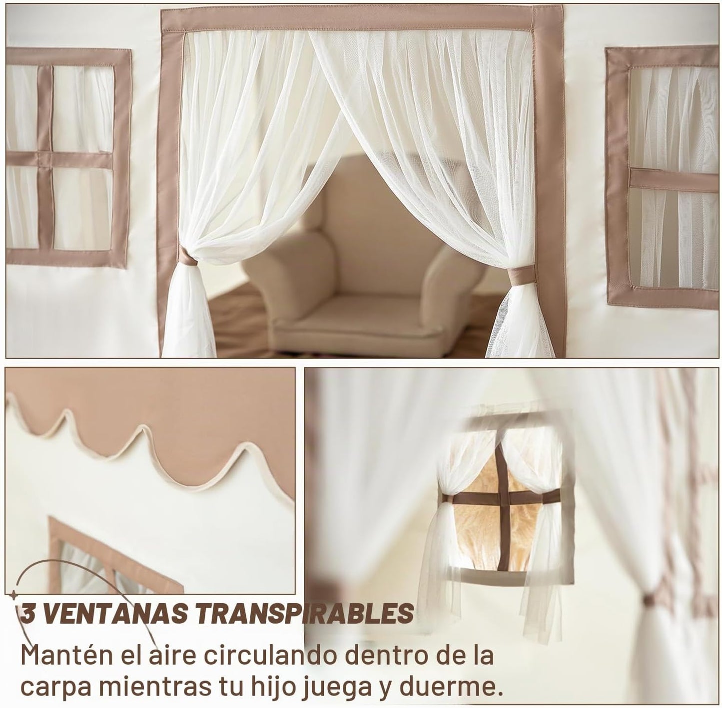 Tienda de campaña para niños con alfombrilla acolchada, gran casa d...
