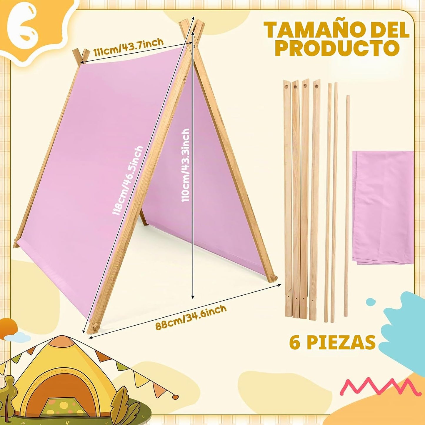 Wesnoy Pack de 6 tiendas de campaña tipi a granel, tiendas de campa...