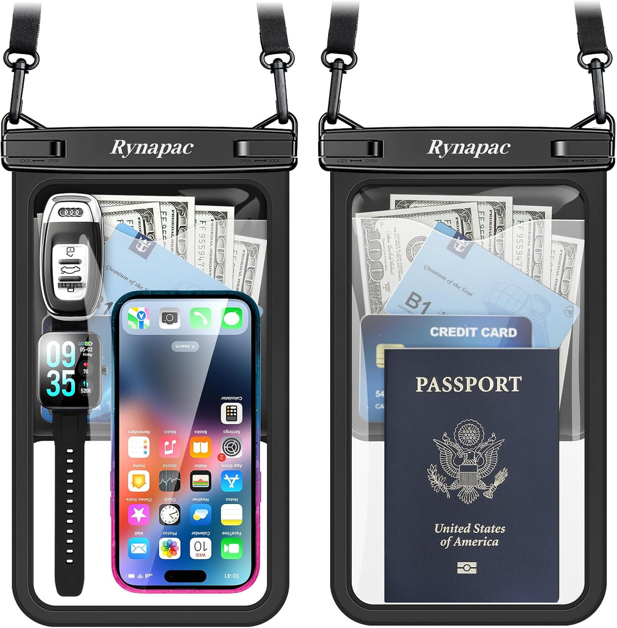 Rynapac Bolsa grande impermeable para teléfono de hasta 10 pulgadas...
