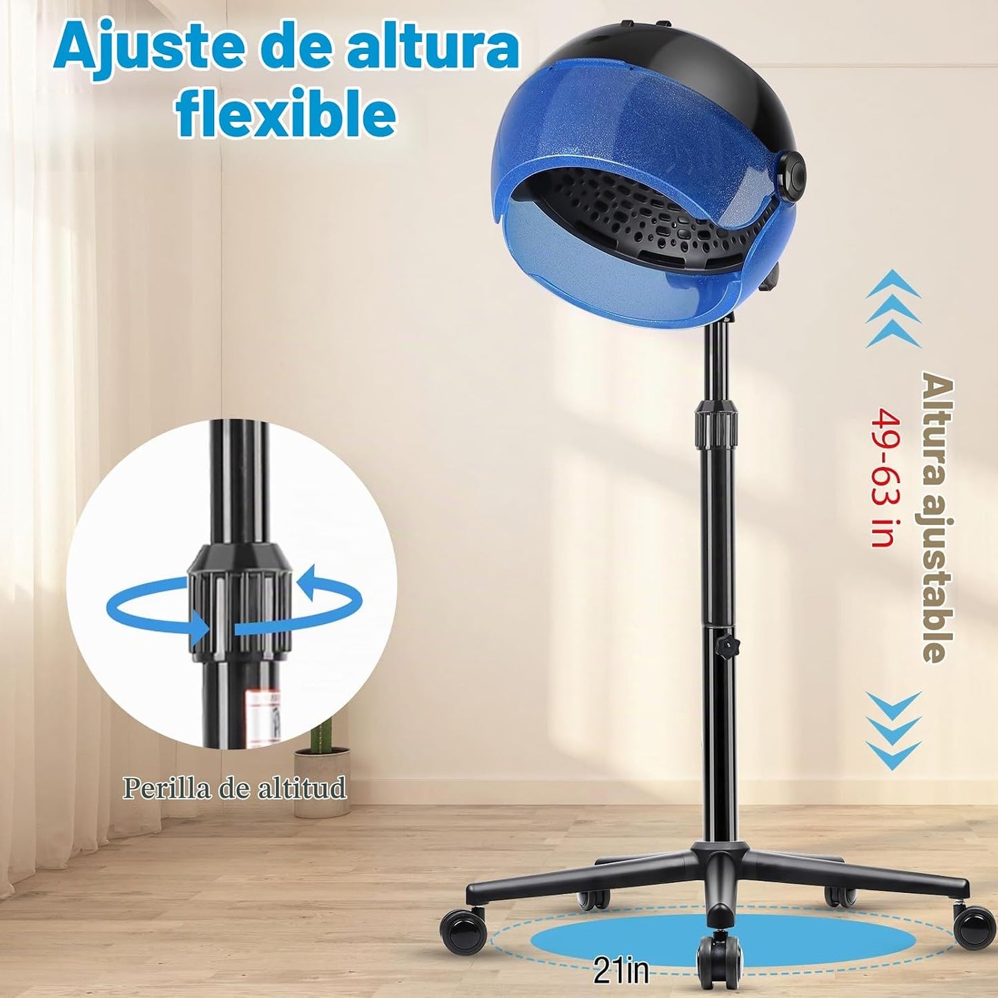 Secador de pelo con capucha, secador de pelo de pie de 1500 W con a...