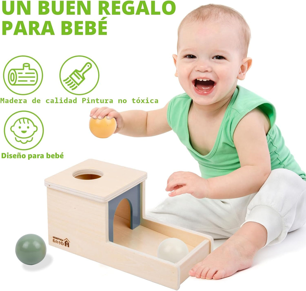 Adena Montessori Juguete de madera para bebés de 6 a 12 meses, 3 bo...