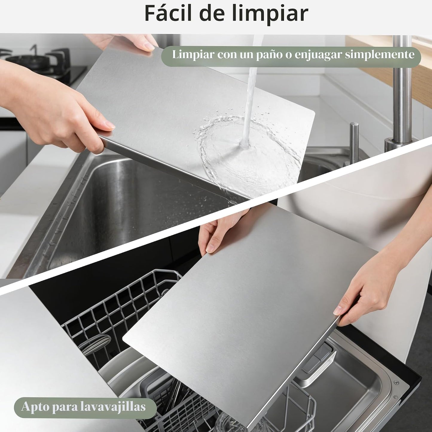 Tabla de cortar de acero inoxidable de 2 piezas con borde, tabla de...