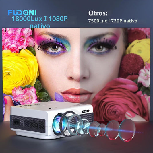 FUDONI Proyector Bluetooth WiFi Native 1080P, proyector de película...