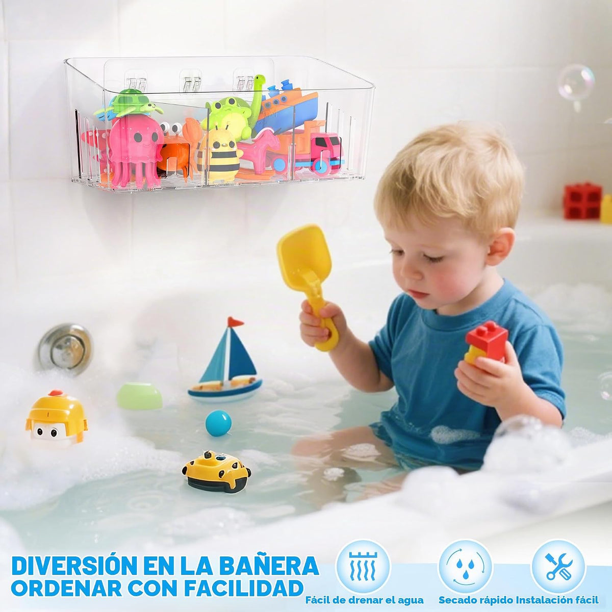 Lysam Almacenamiento de juguetes de baño, 4 paquetes, soporte grand...