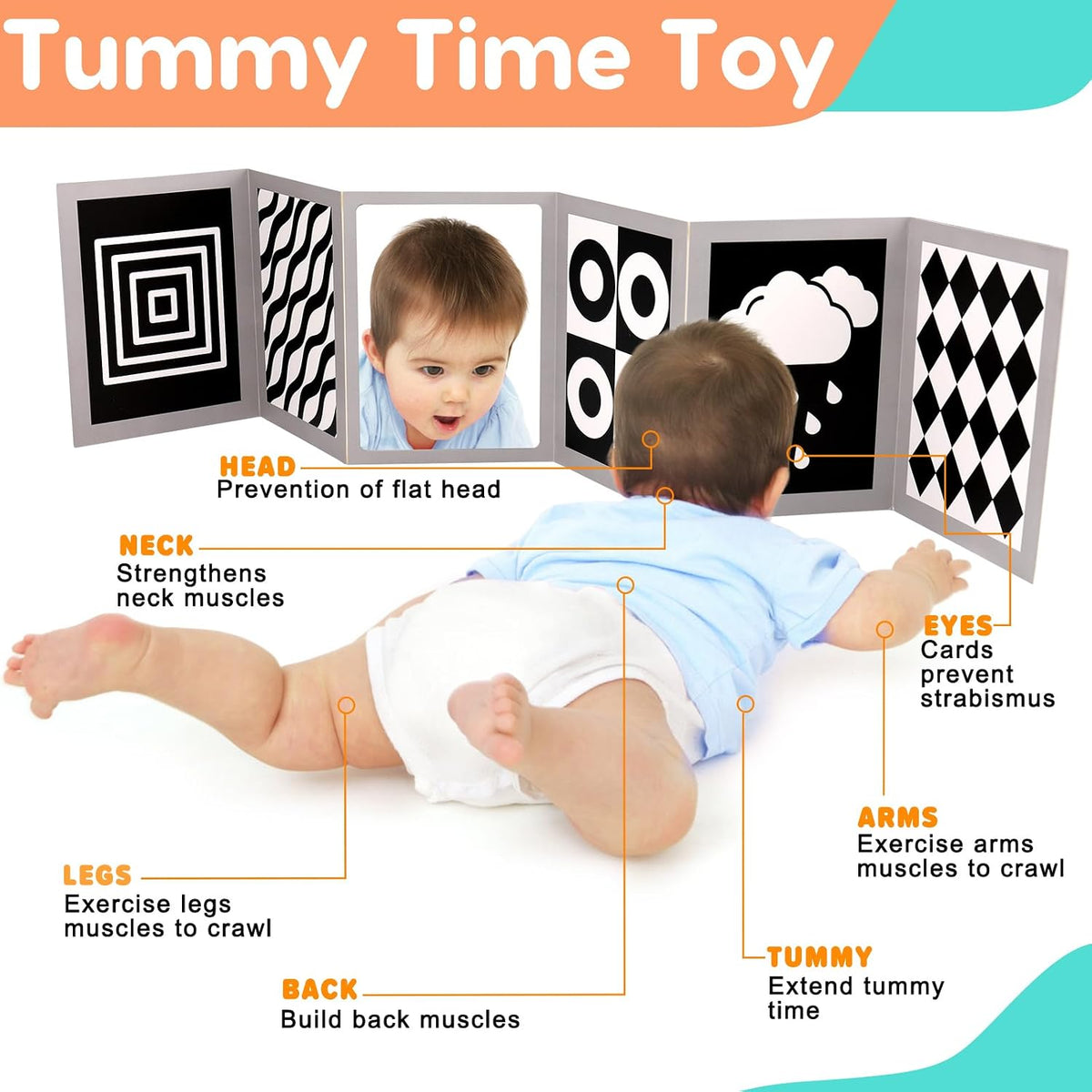 Baby Tummy Time Mirror Tarjetas Flash y Alfombrilla de Almohada Sen...
