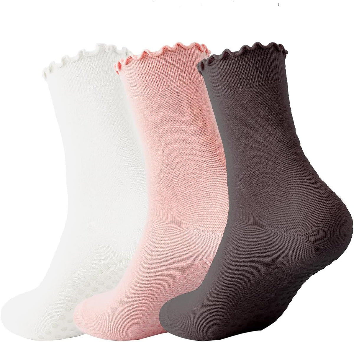 Ceoon 3 pares de calcetines de pilates con empuñaduras antideslizan...