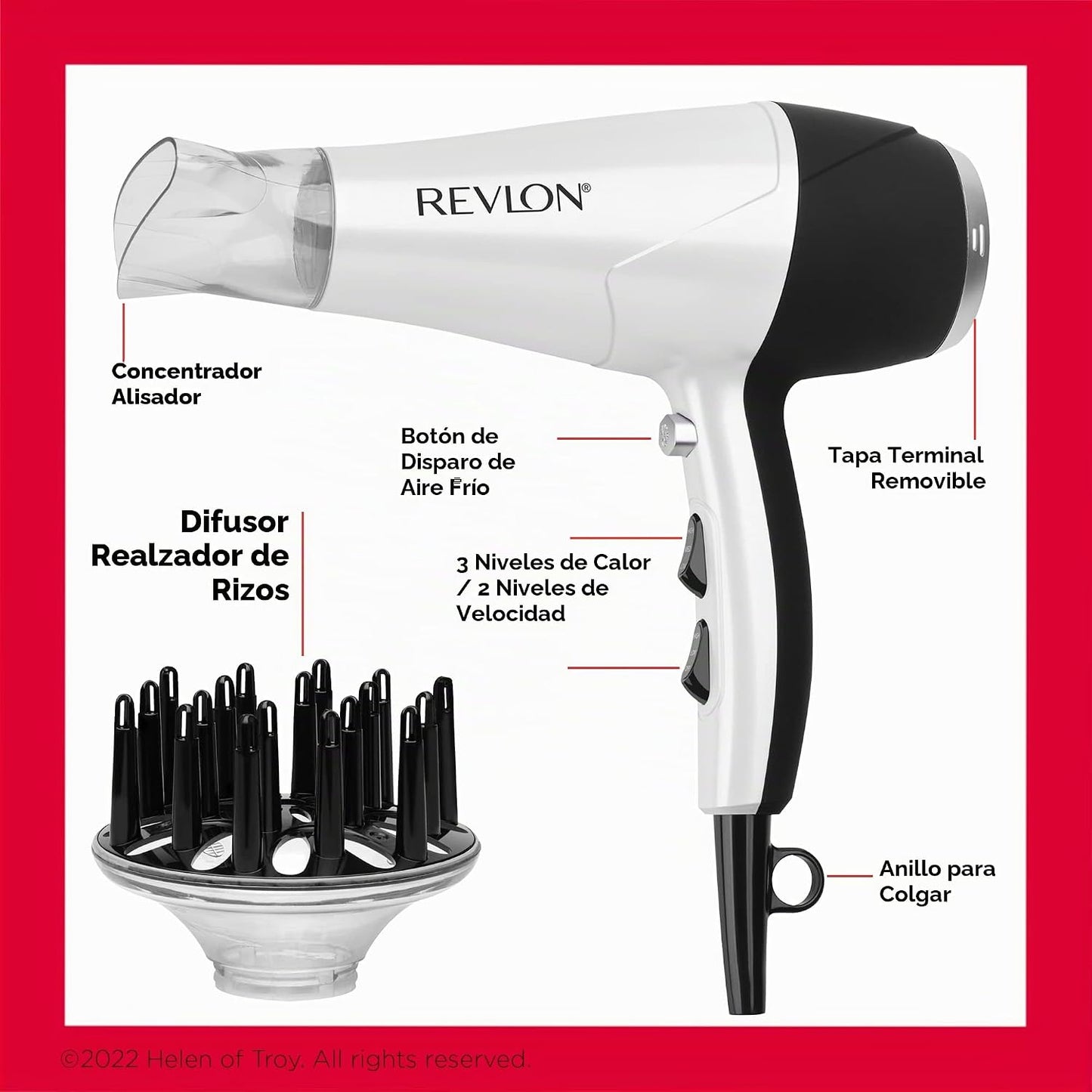 REVLON Volume Booster, Secador de Cabello con Difusor Potenciador d...