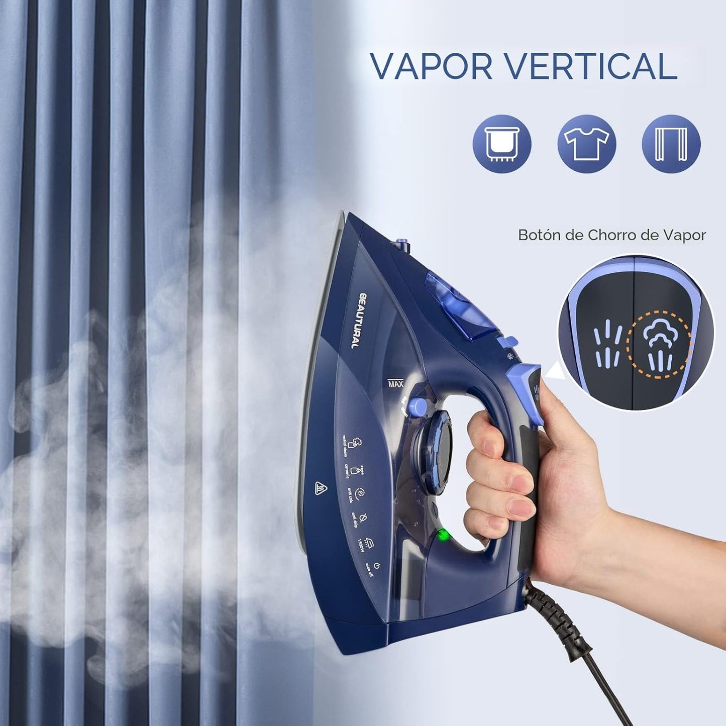 BEAUTURAL Plancha de vapor para ropa con esfera de termostato de pr...