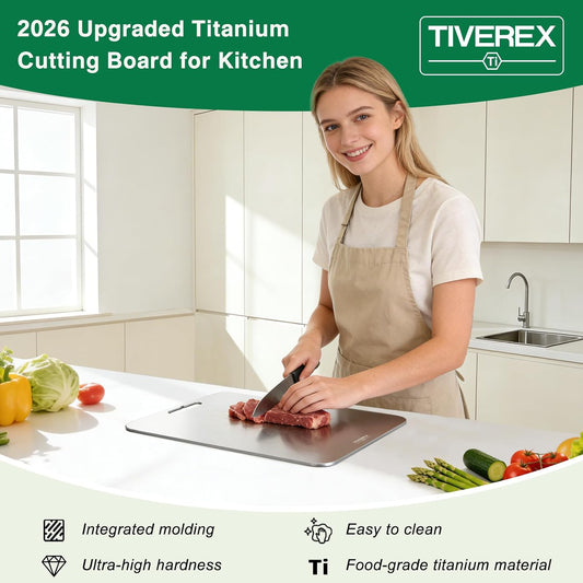 TIVEREX Juego de 3 tablas de cortar de titanio, 100% puro titanio p...