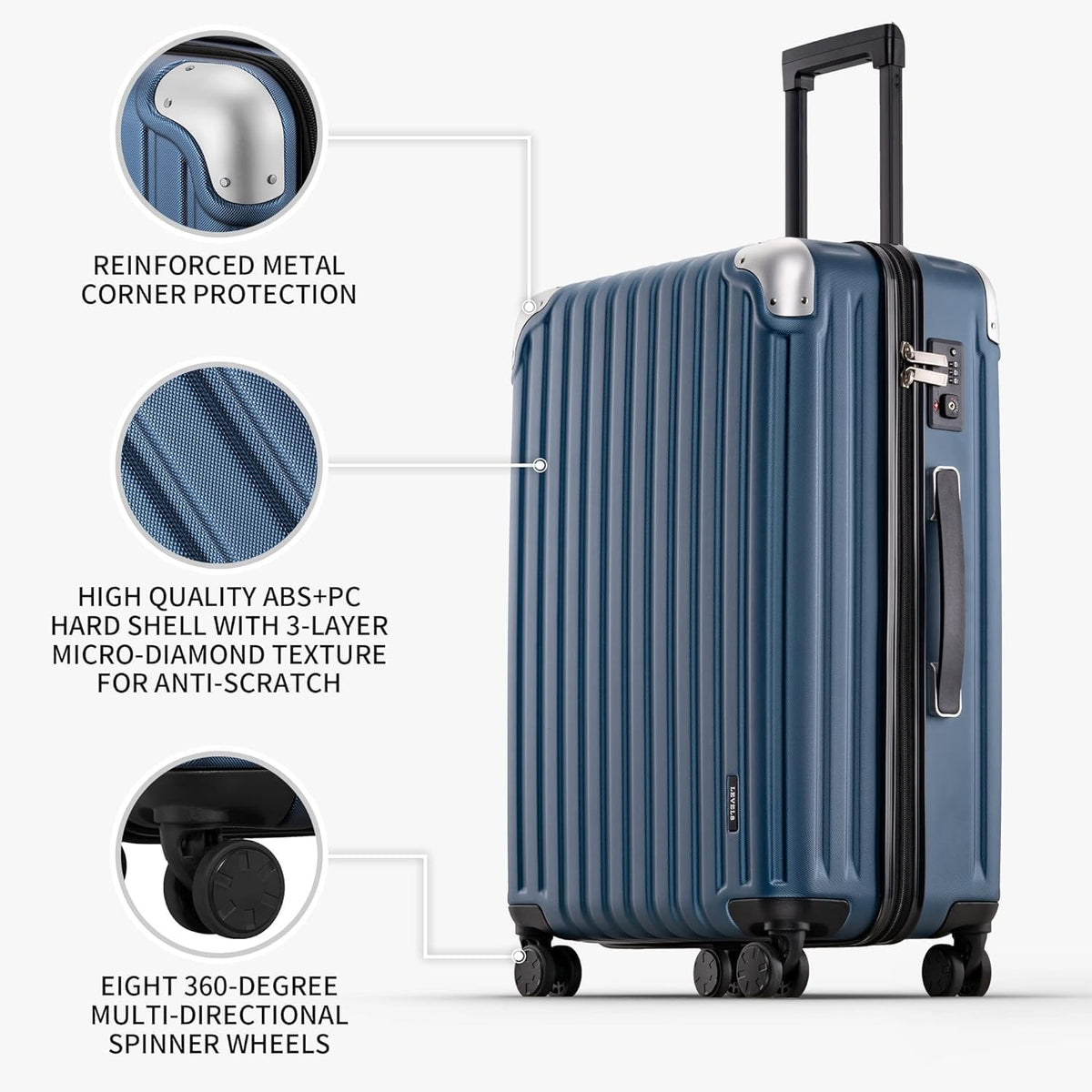 LEVEL8 Equipaje Grace, Azul | Abs+Pc Hard Case, 360° ruedas girator...