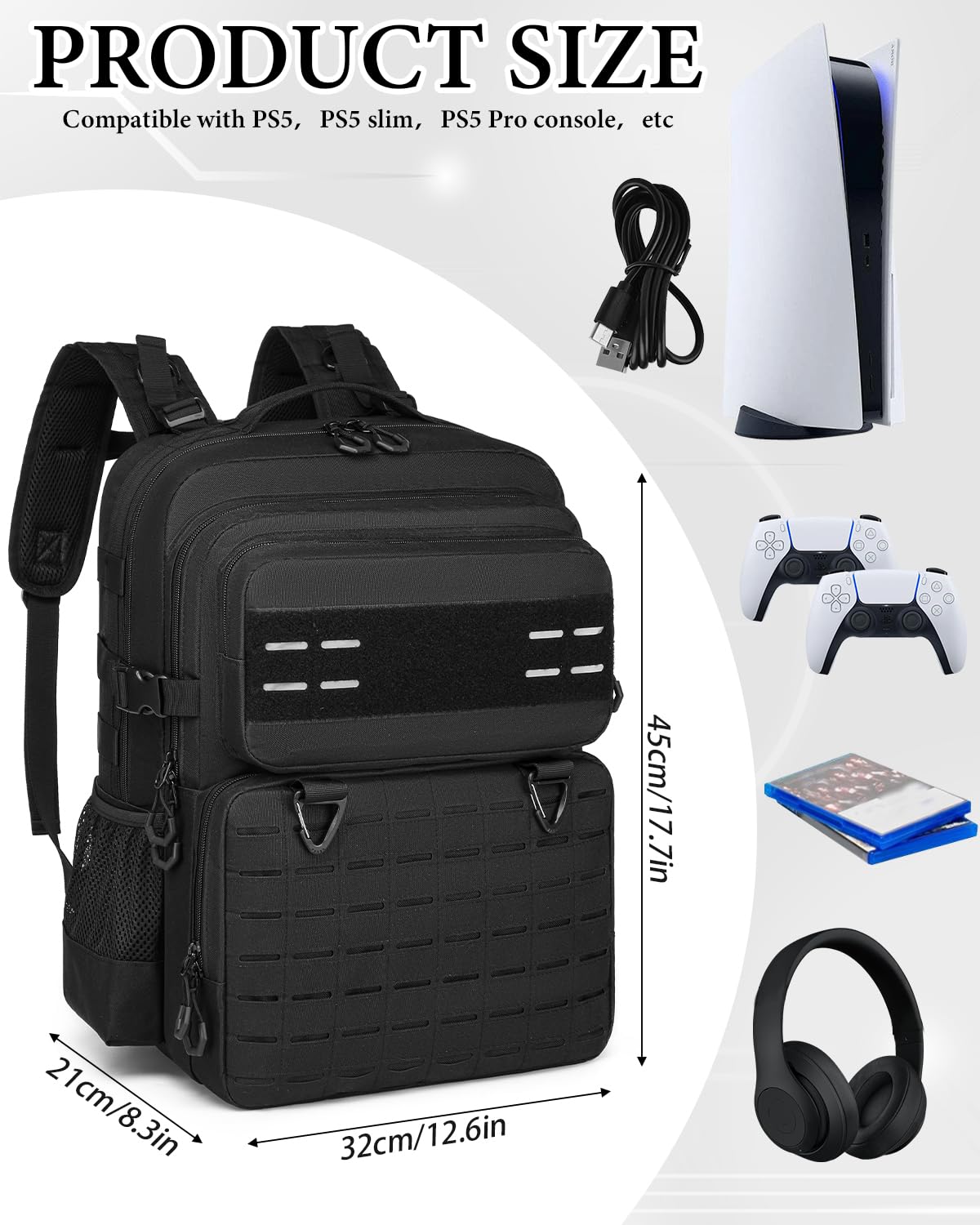 BISKLNDN Mochila táctica de viaje para consola PS5\/PS5 Slim\/Pro\/...