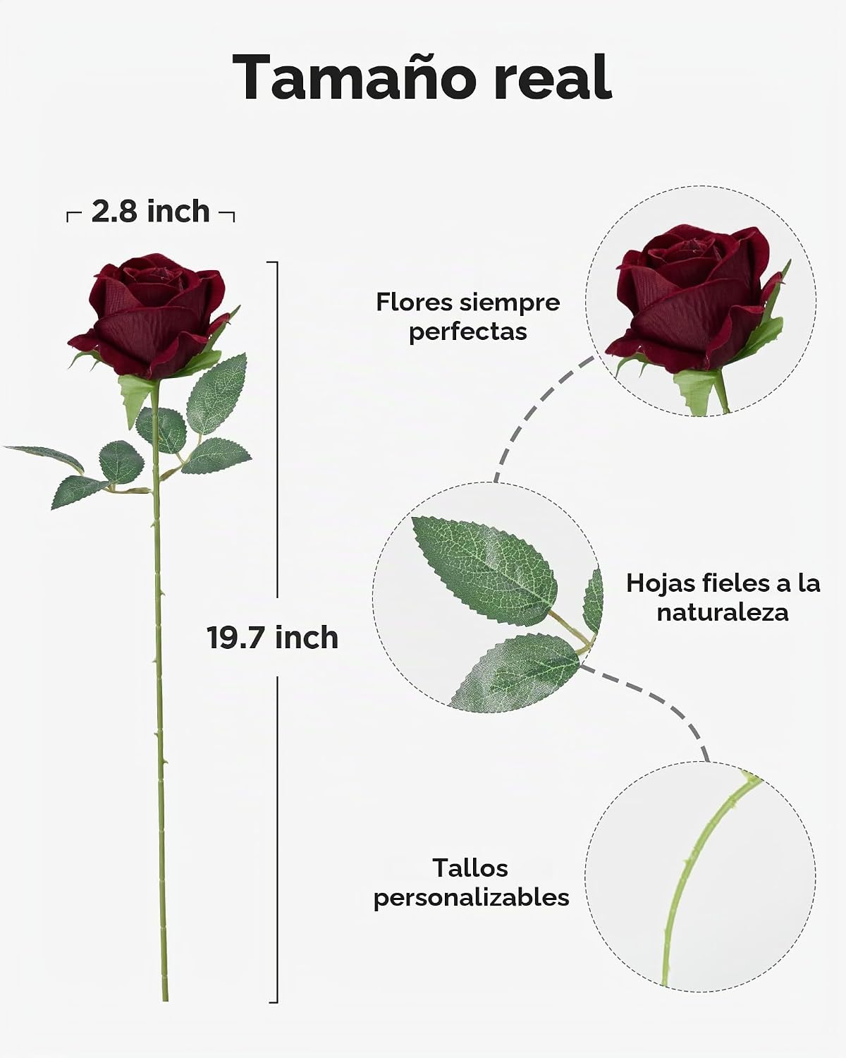 InnoGear 50 flores artificiales de seda de terciopelo de color burd...