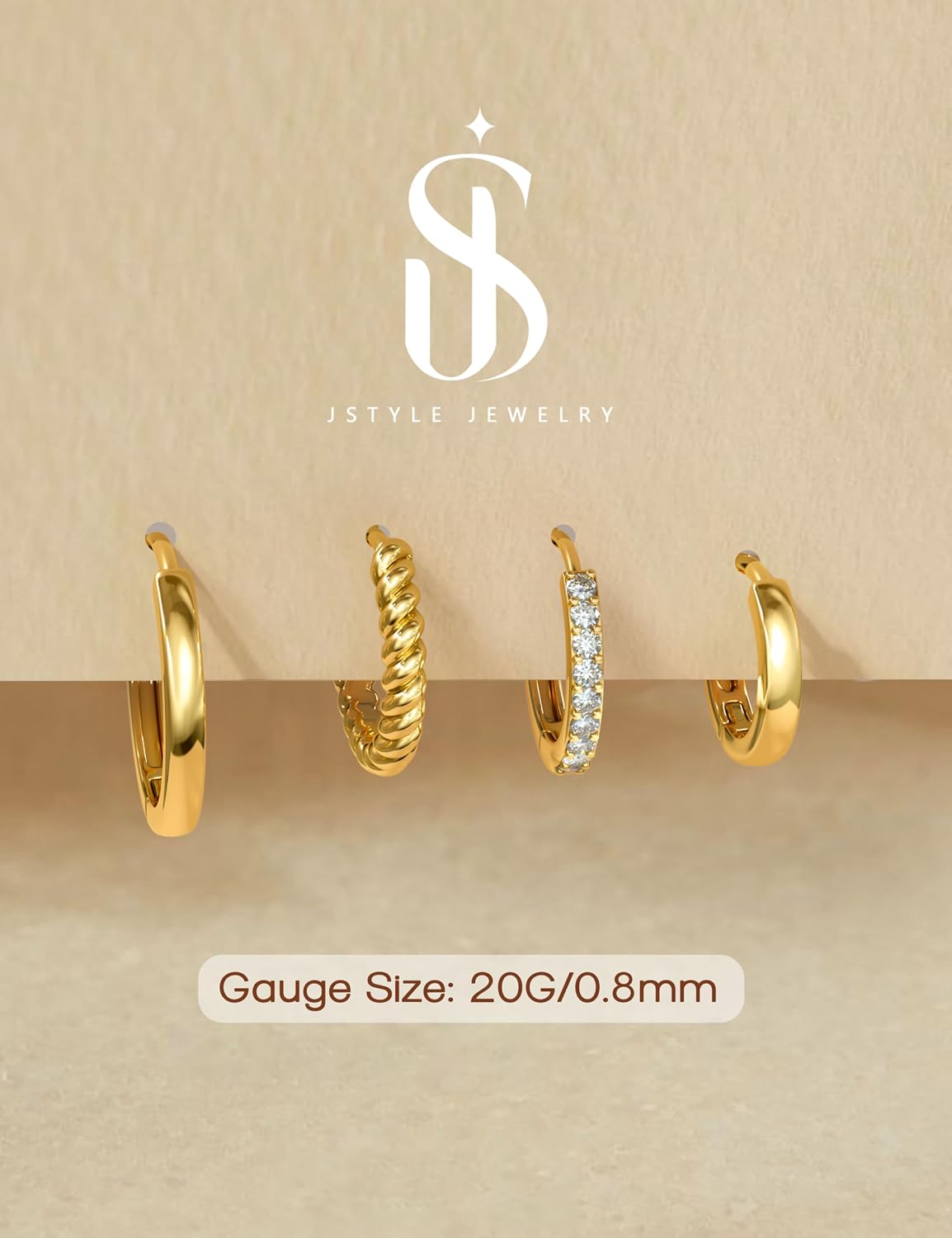 Jstyle Aretes de aro pequeños de oro para mujer, chapados en oro de...
