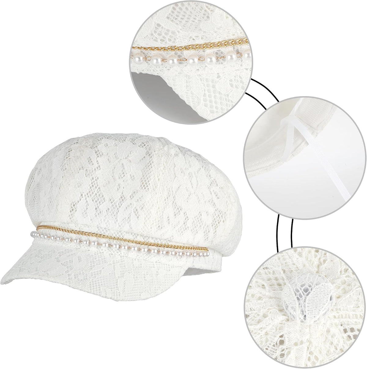 Mujer Cadena de Perlas Encaje Mezcla de Algodón Gorra Newsboy Viser...