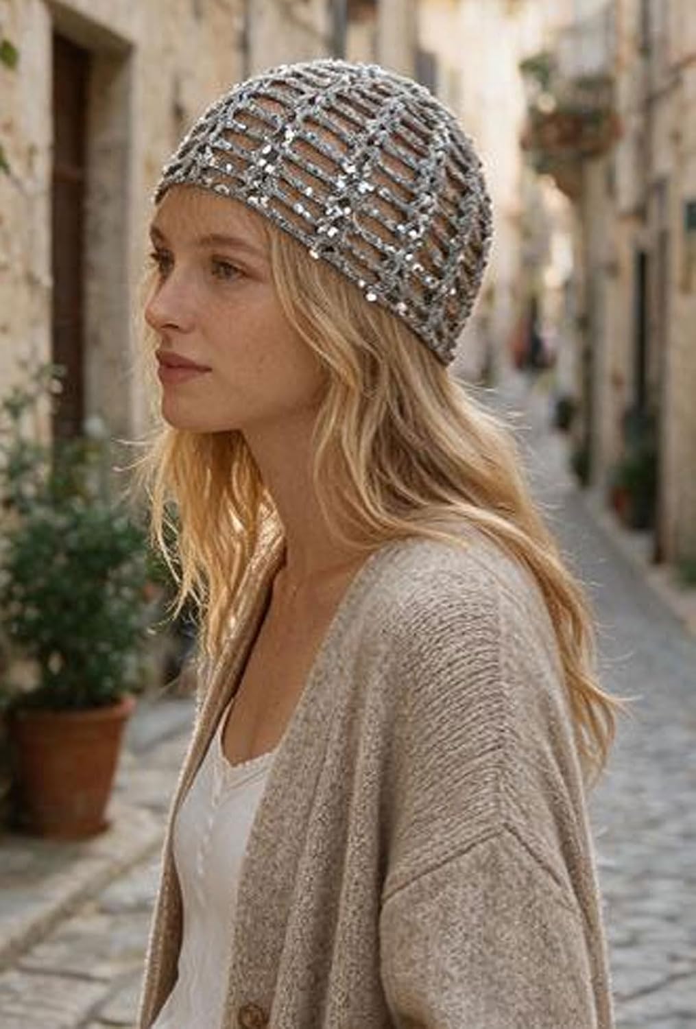 GGUHHU Gorro de verano con lentejuelas para mujer, gorro de fiesta...