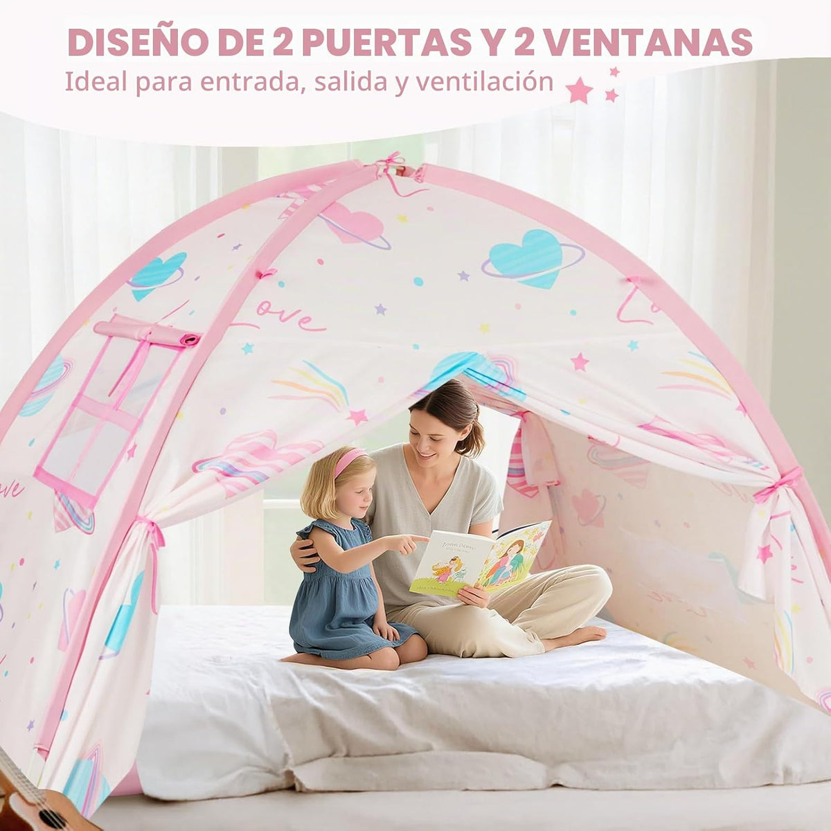 PIIKAGO Tienda de campaña de cama doble para niños, dosel de cama d...