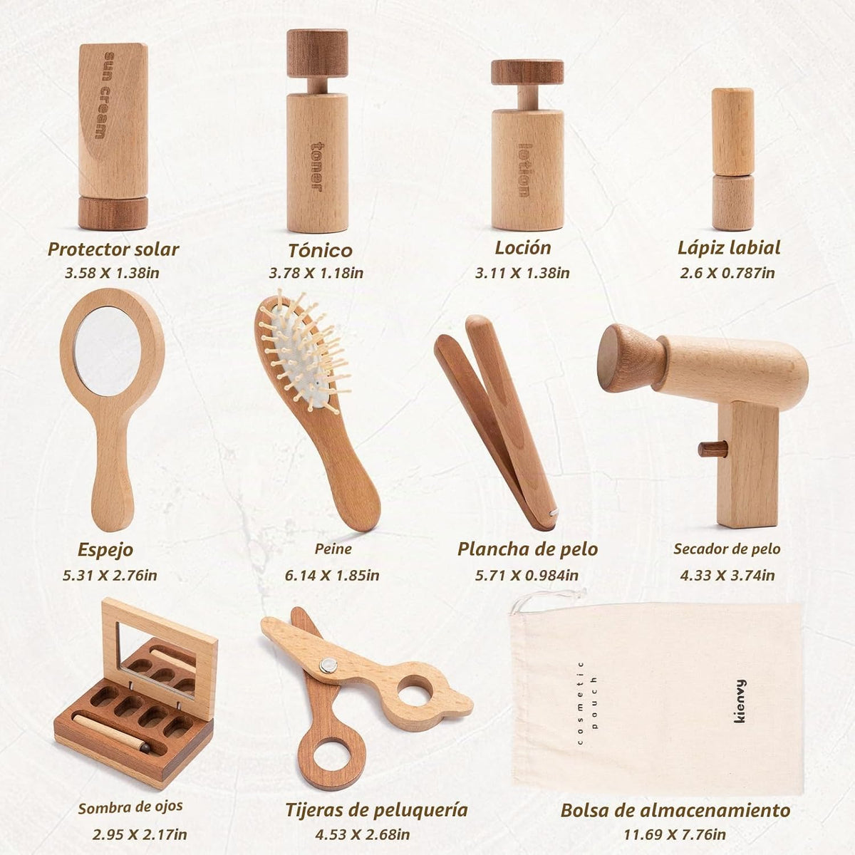 kienvy Juego de 11 juguetes de maquillaje de madera para niñas, kit...