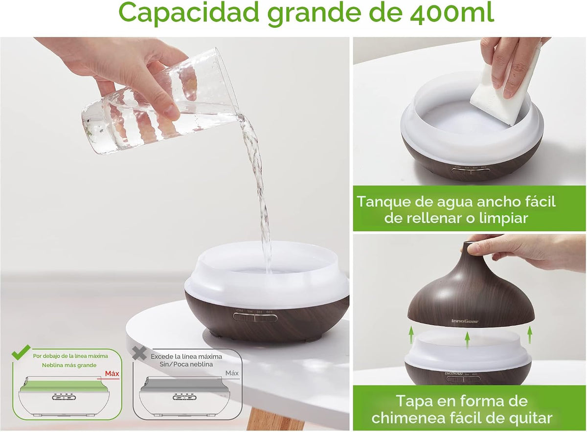 InnoGear Difusor de aromaterapia y juego de 10 aceites esenciales,...