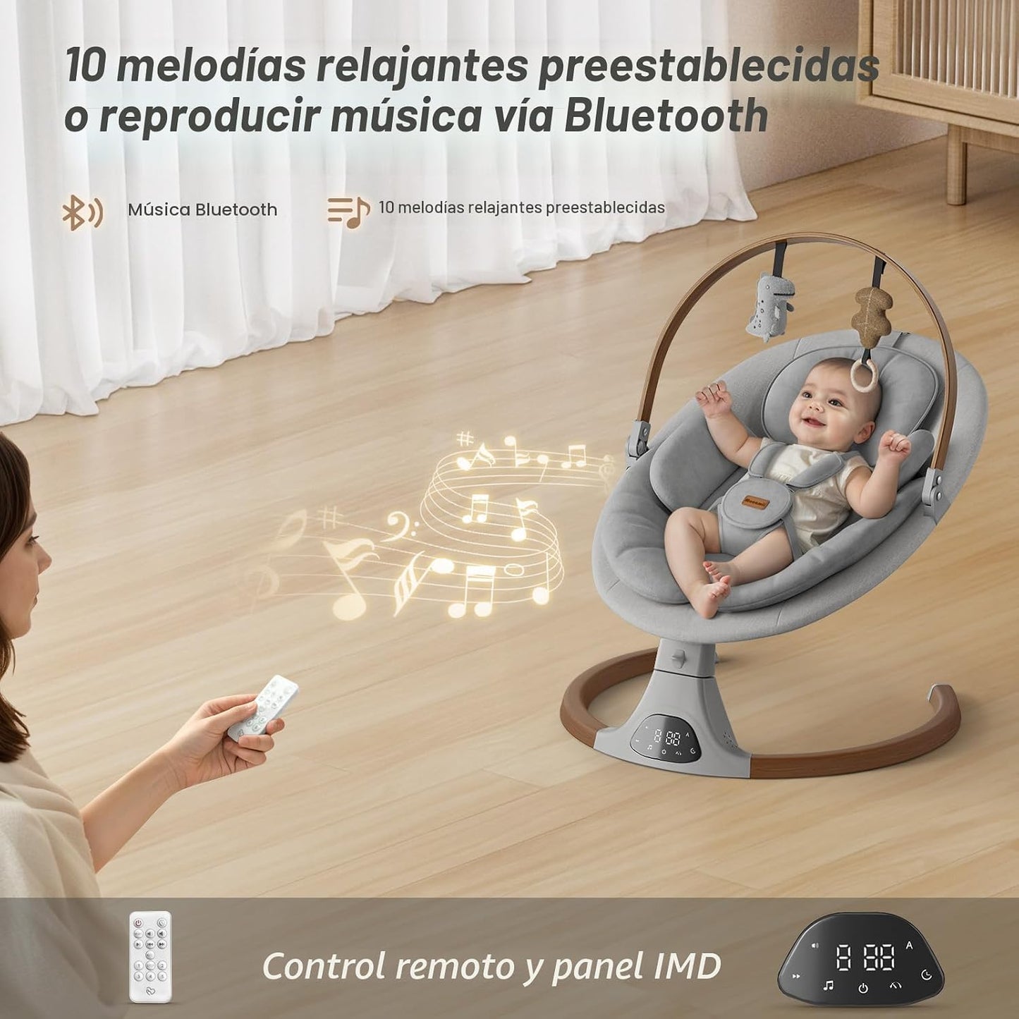 Columpios para bebés Monamii Baby Swing, columpio infantil Bluetoot...