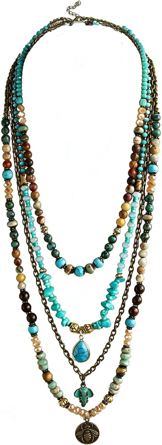 Yomisa Collares bohemios en capas para mujer, collar largo de cuent...