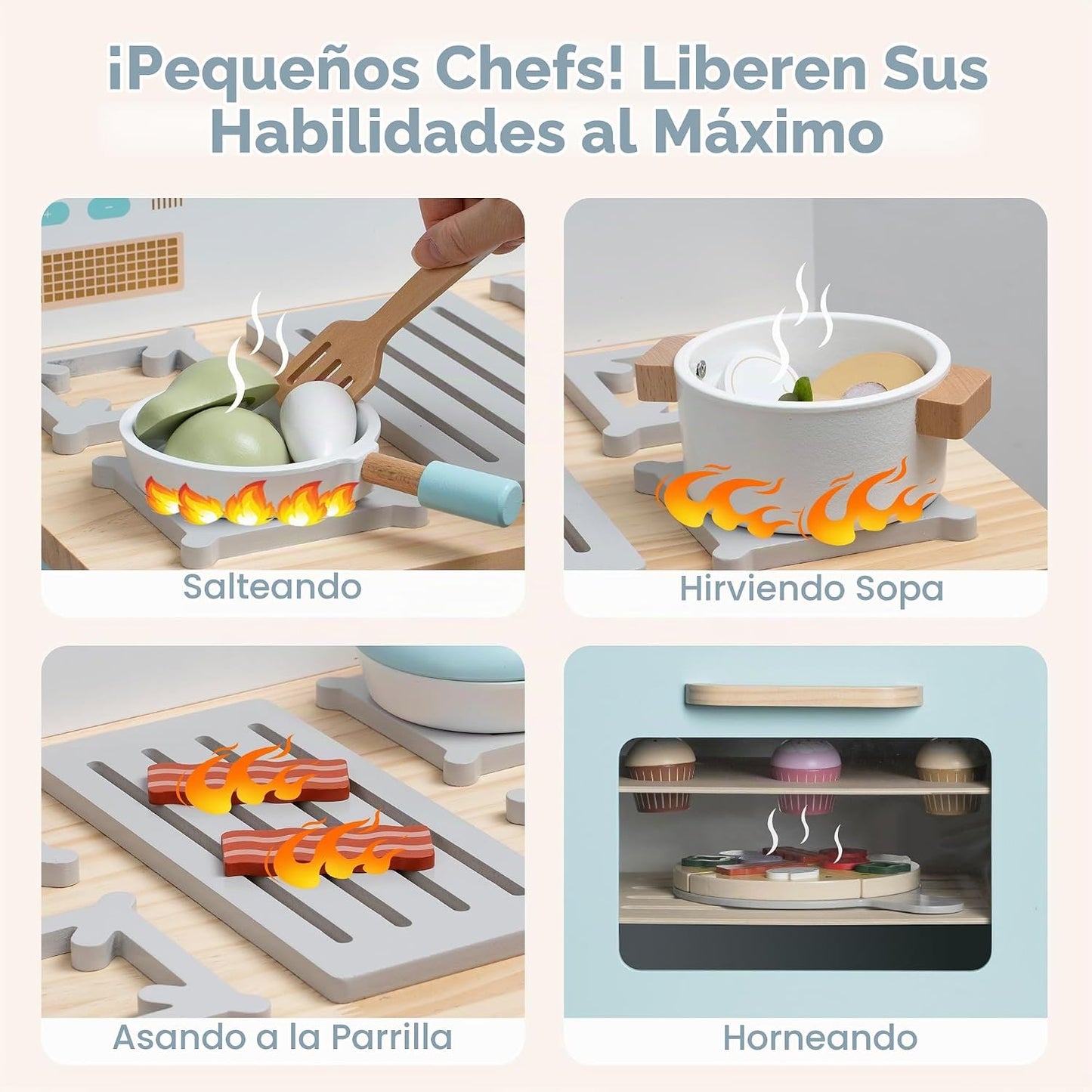 ROBUD Horno de madera para niños, juego de cocina de madera realist...