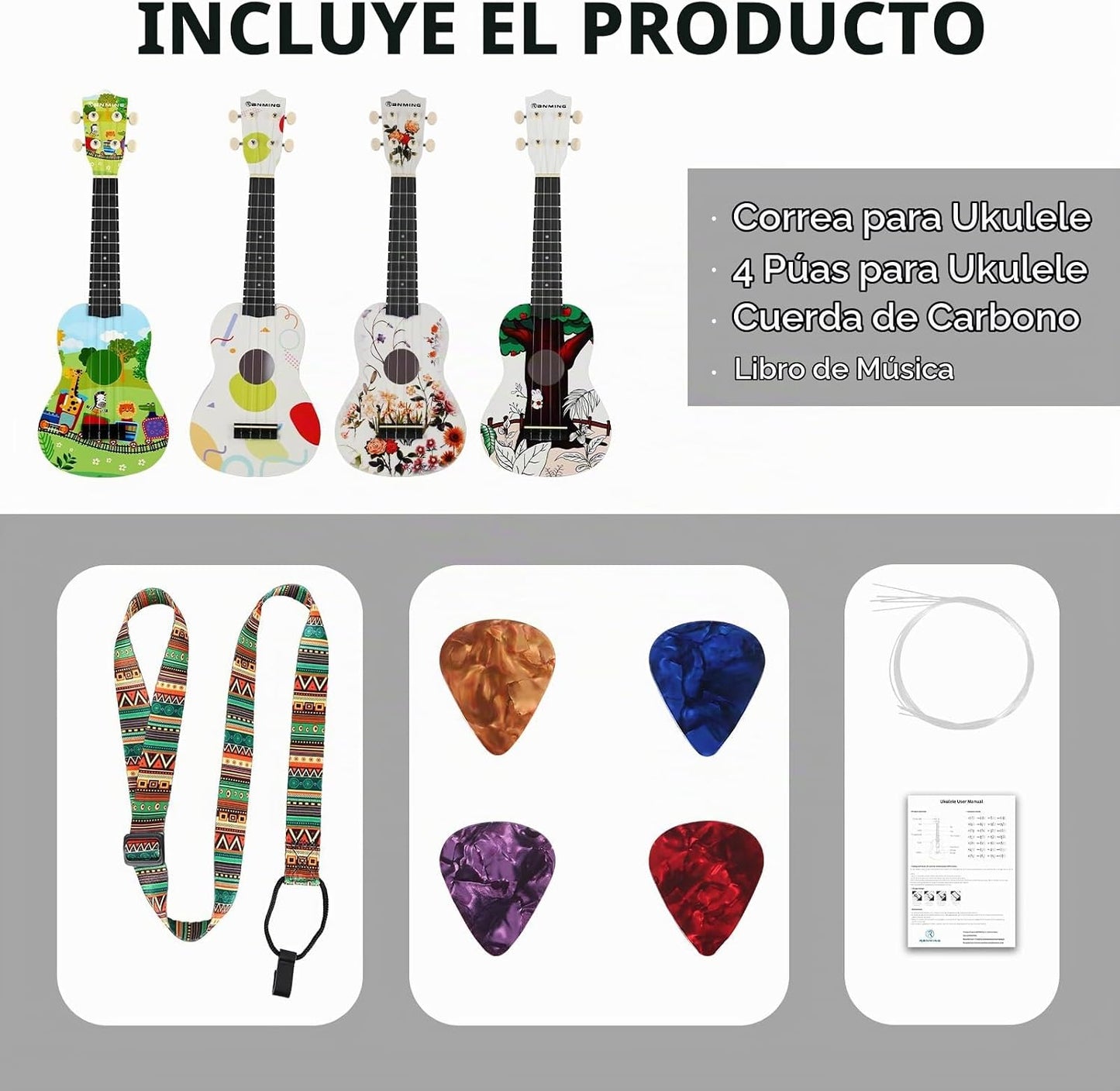 RANMING Ukelele ukelele de 21 pulgadas para niños, kit de iniciació...