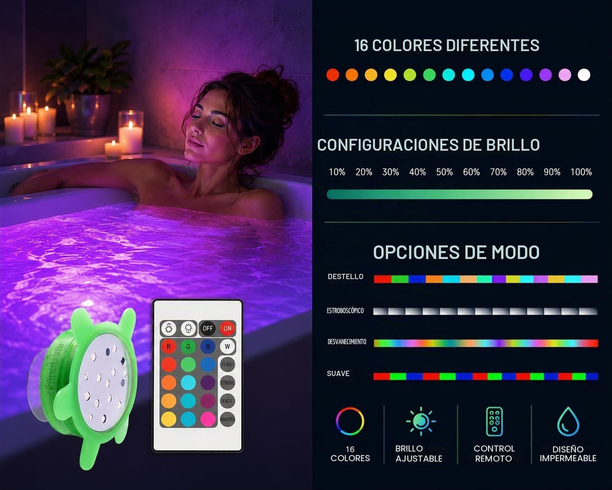 GlowTub - Luz LEDES sumergida que cambia de color por control remot...