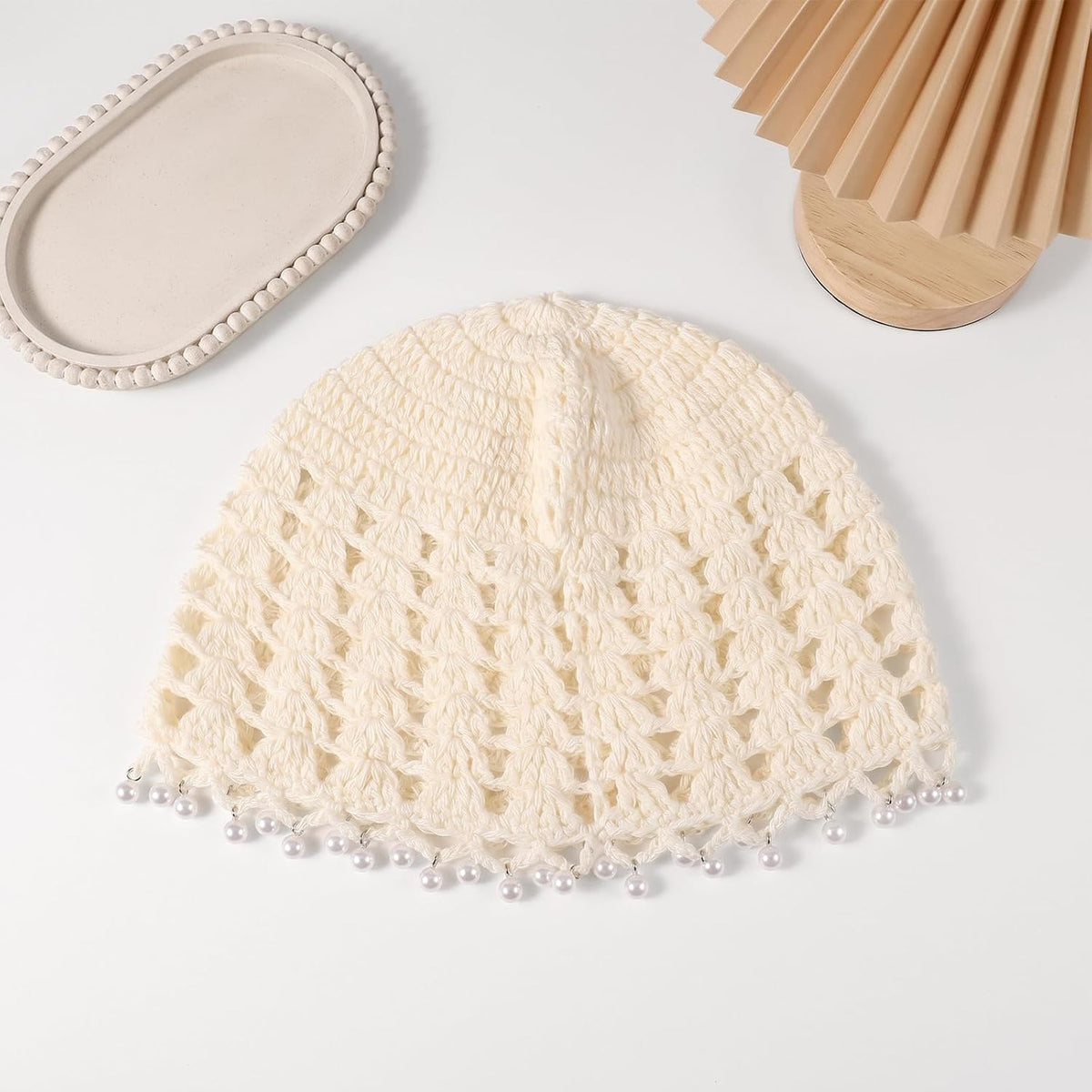 Shimmeroo Gorros de ganchillo para mujer, gorro bohemio de malla hu...