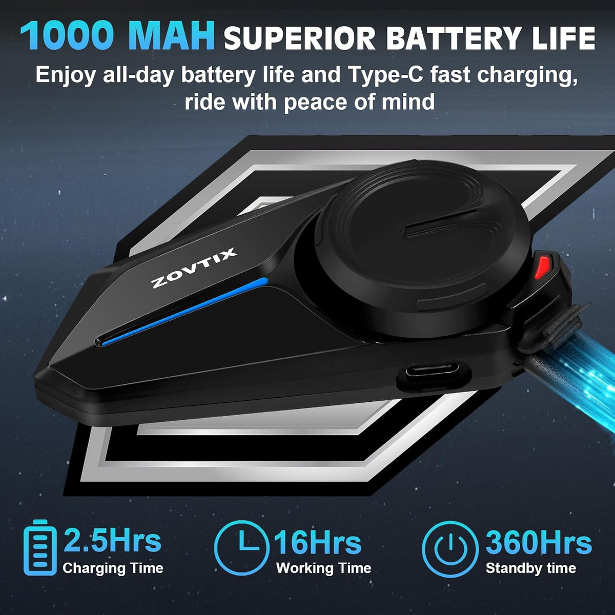 ZOVTIX Auriculares Bluetooth para motocicleta, altavoces de casco d...