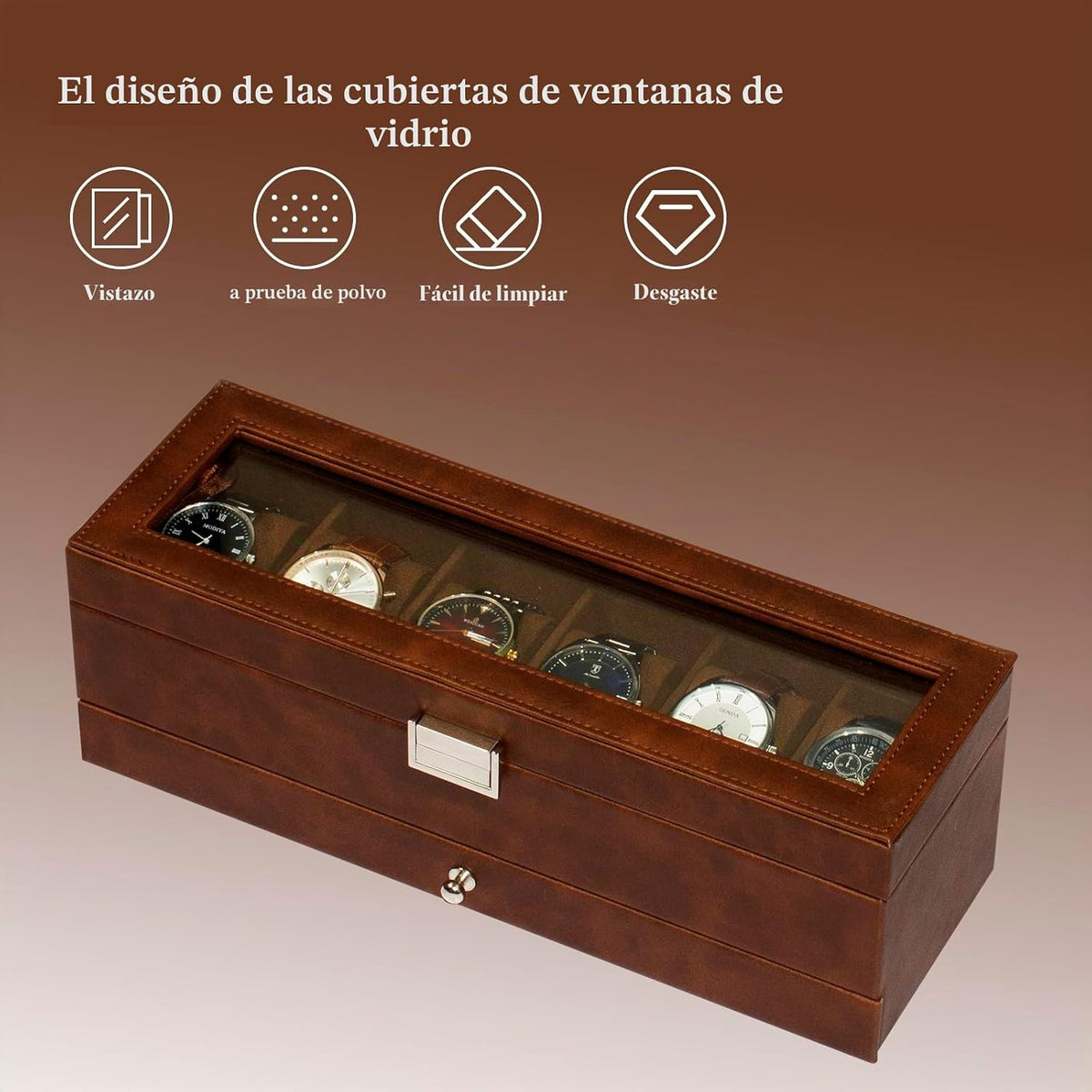 GLOBAL KA Caja de Reloj, Caja de Exhibición de Reloj de 6 Compartim...