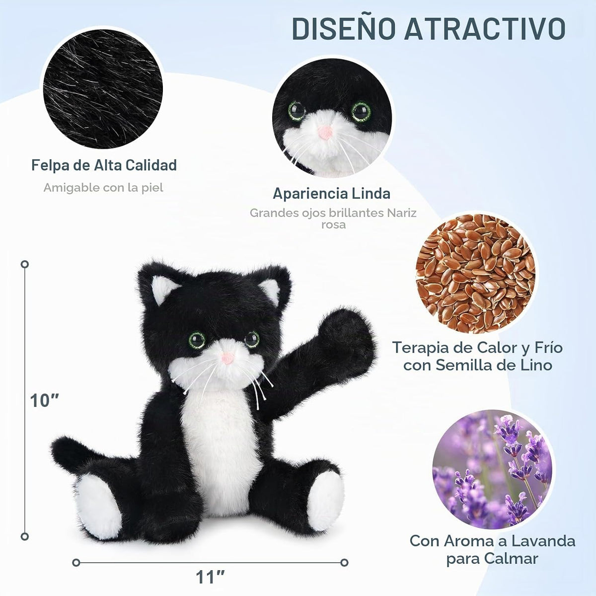 SuzziPals - Gato de peluche calentable y enfriable en blanco y negr...
