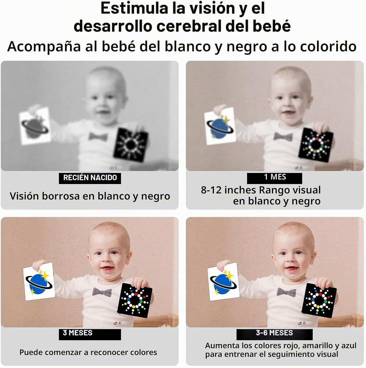 Tarjetas flash de alto contraste para bebés, tarjetas blancas y neg...