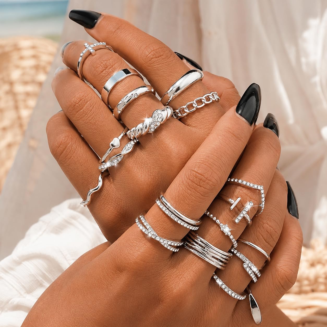 KISS WIFE Anillos apilables de oro para mujer, delicado juego de an...