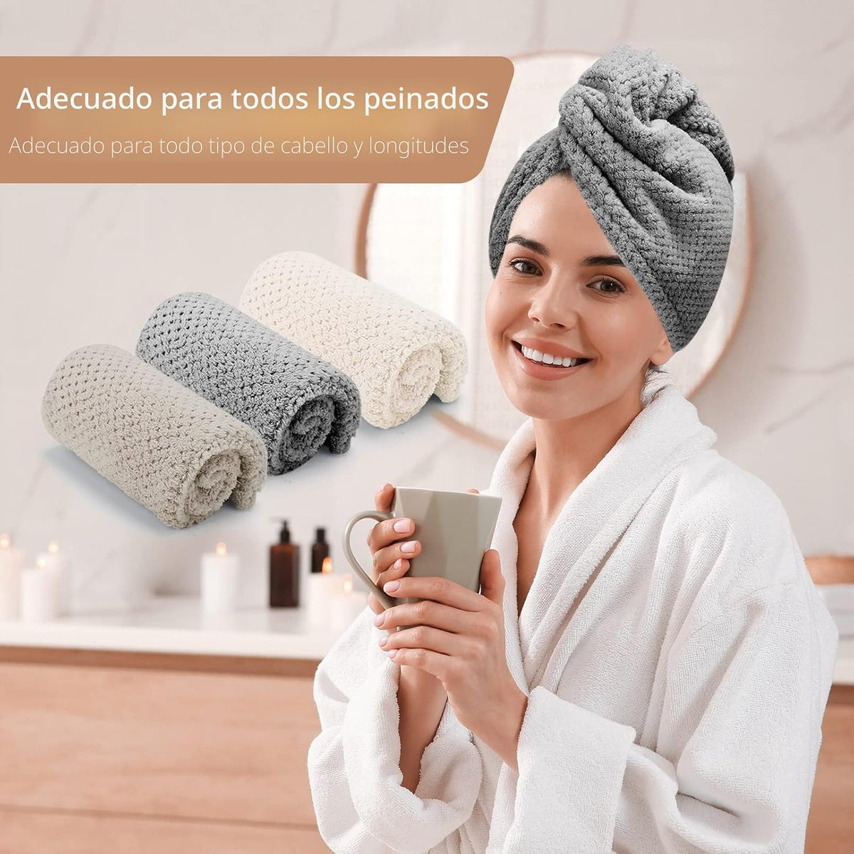 CZZXI 3 toallas de microfibra para el cabello, envolturas para el c...