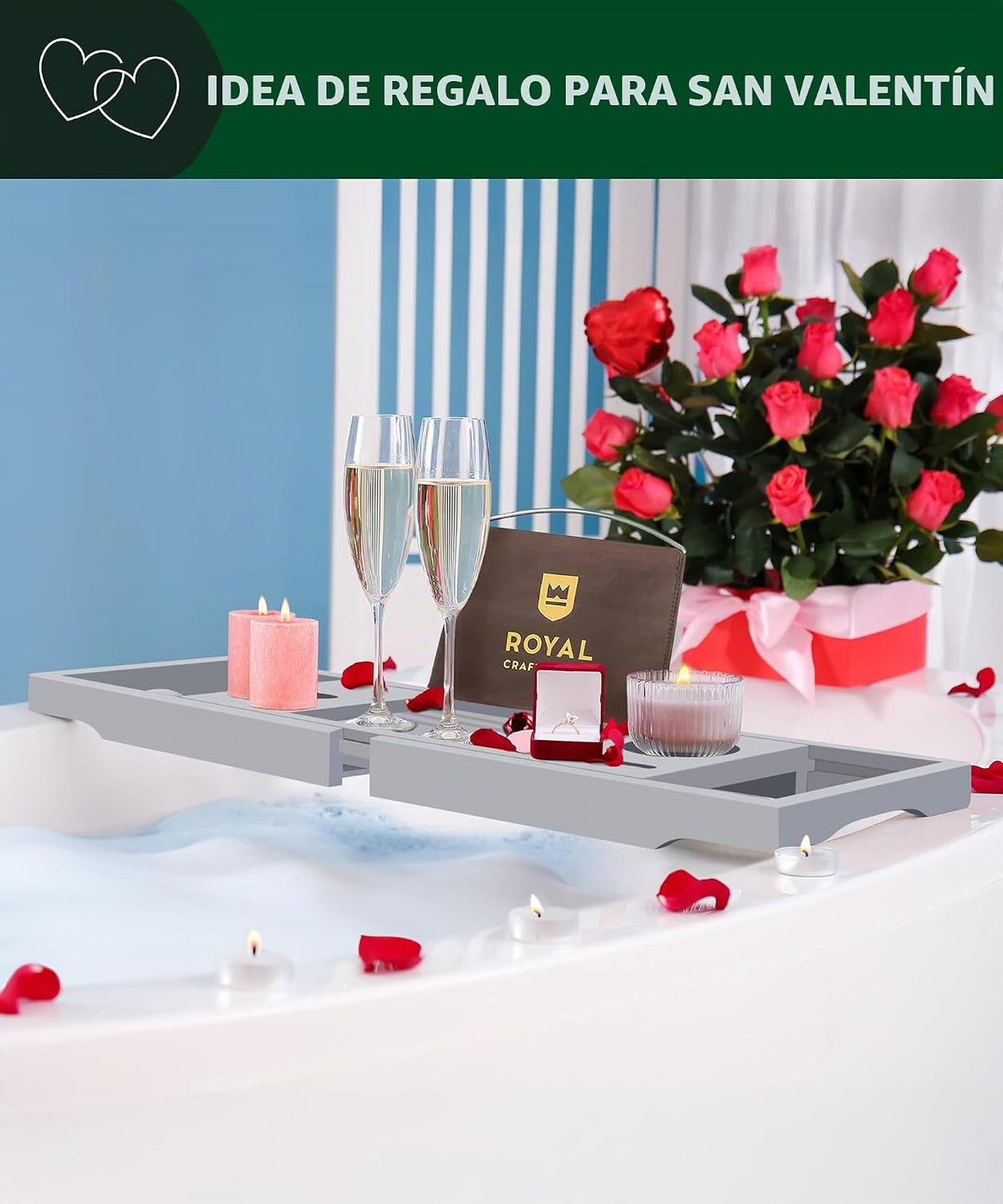 Royal Craft - Bandeja de bambú para bañera con soporte para libro y...