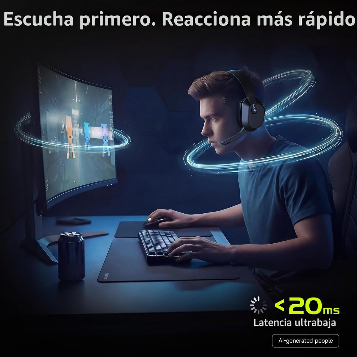 Auriculares inalámbricos para juegos Acer para PS5, PC, micrófono a...