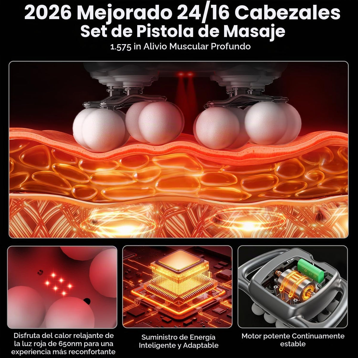 AKALOL Pistola de masaje de cabeza de 24 y 16 tejidos profundos, ma...