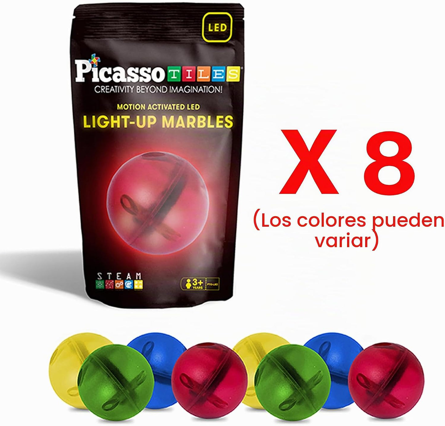 PicassoTiles Mármoles activados por movimiento, 8 unidades de luces...